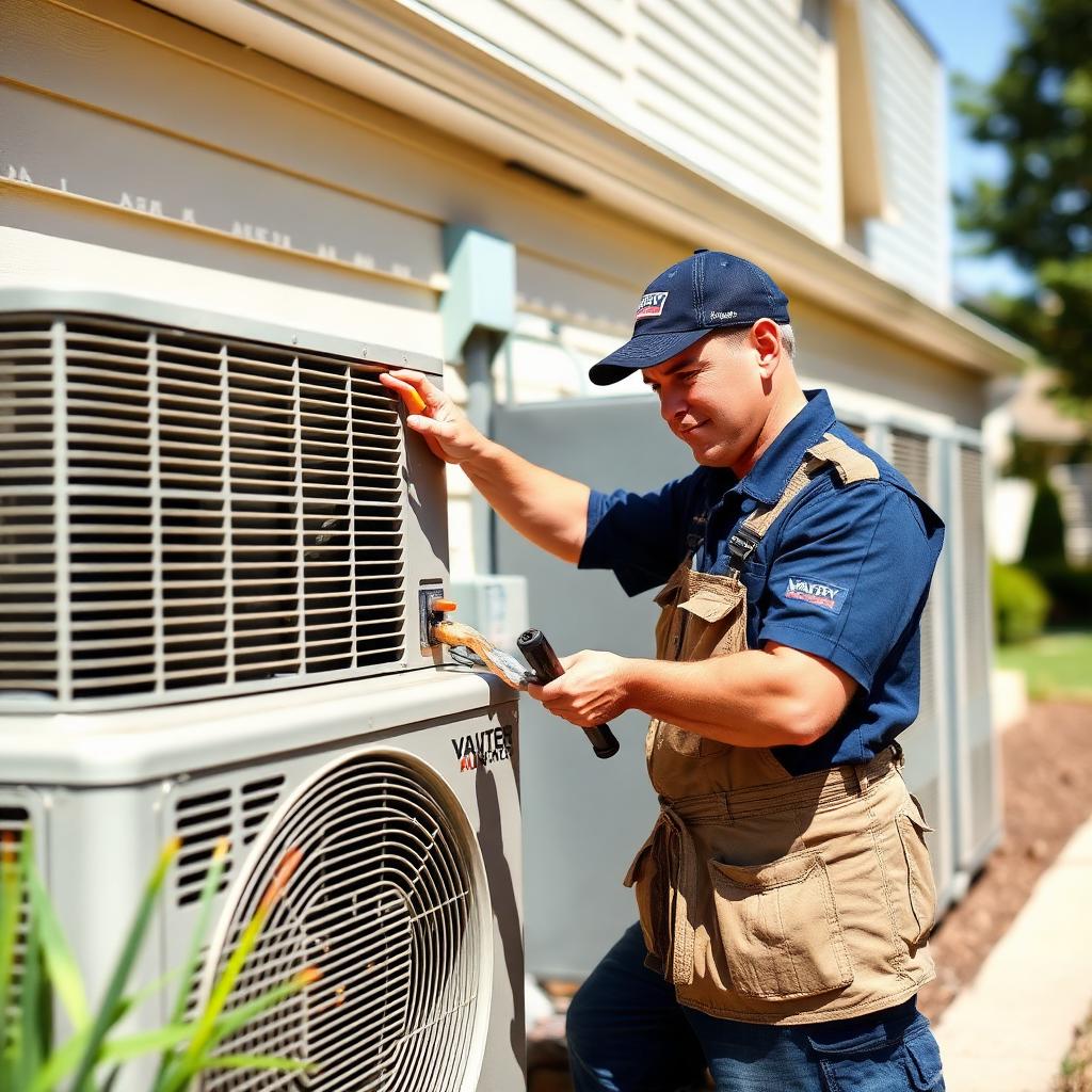 Technician servicing an outdoor HVAC unit
