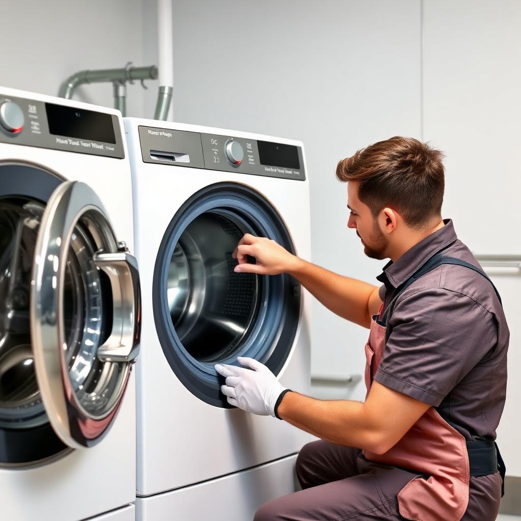 Technician repairing a washing machine
